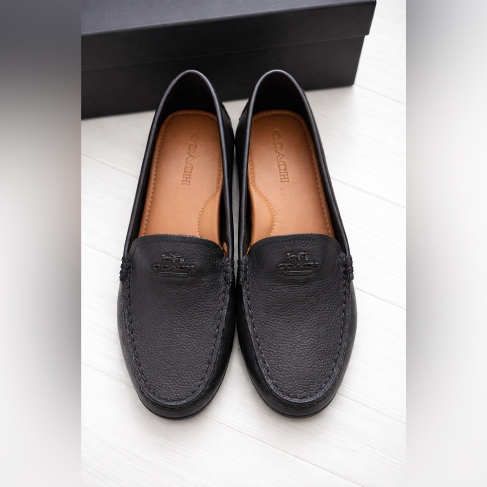 Coach Black Leather Slip-On Driving Loafers